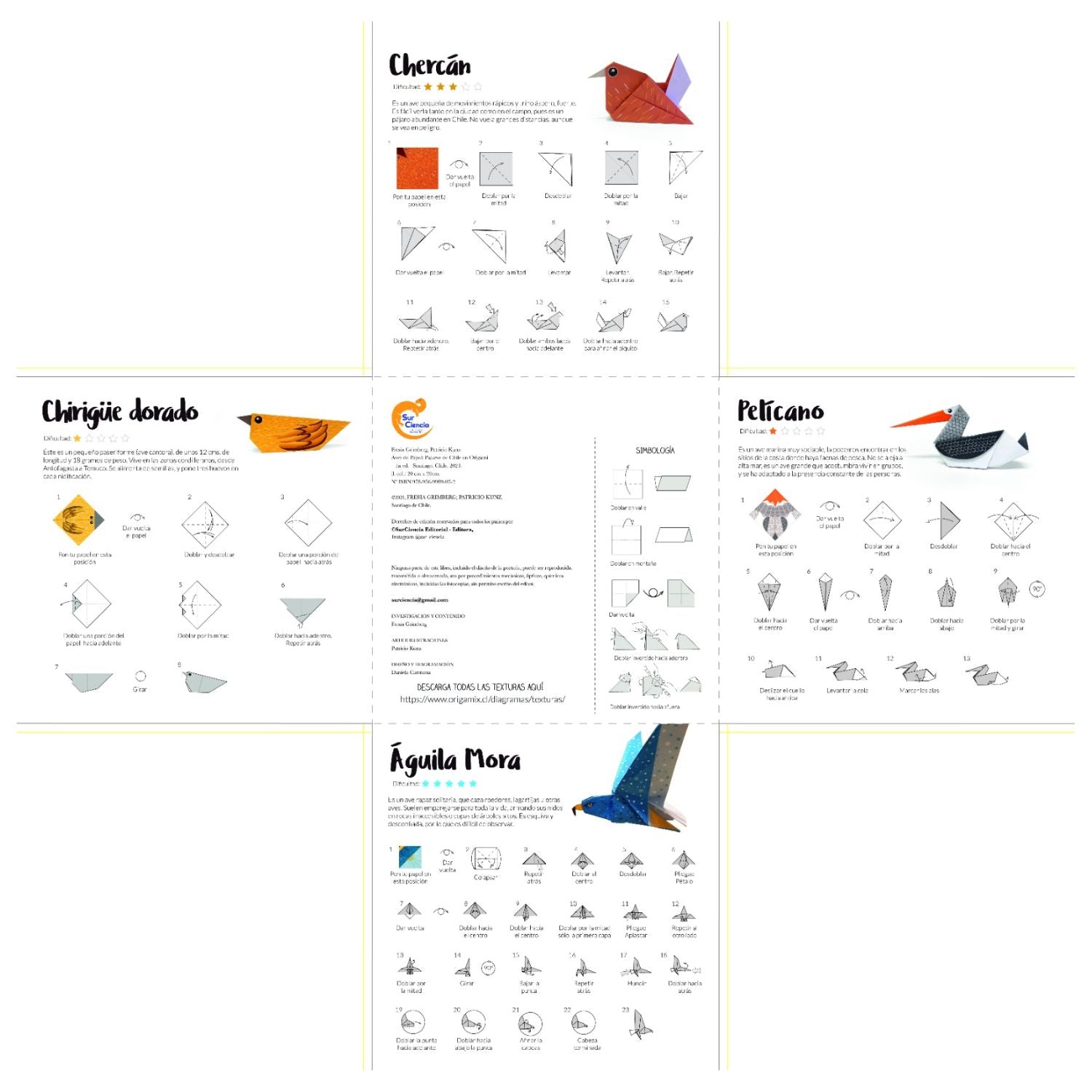 Aves de papel - 7 láminas ilustradas para origami