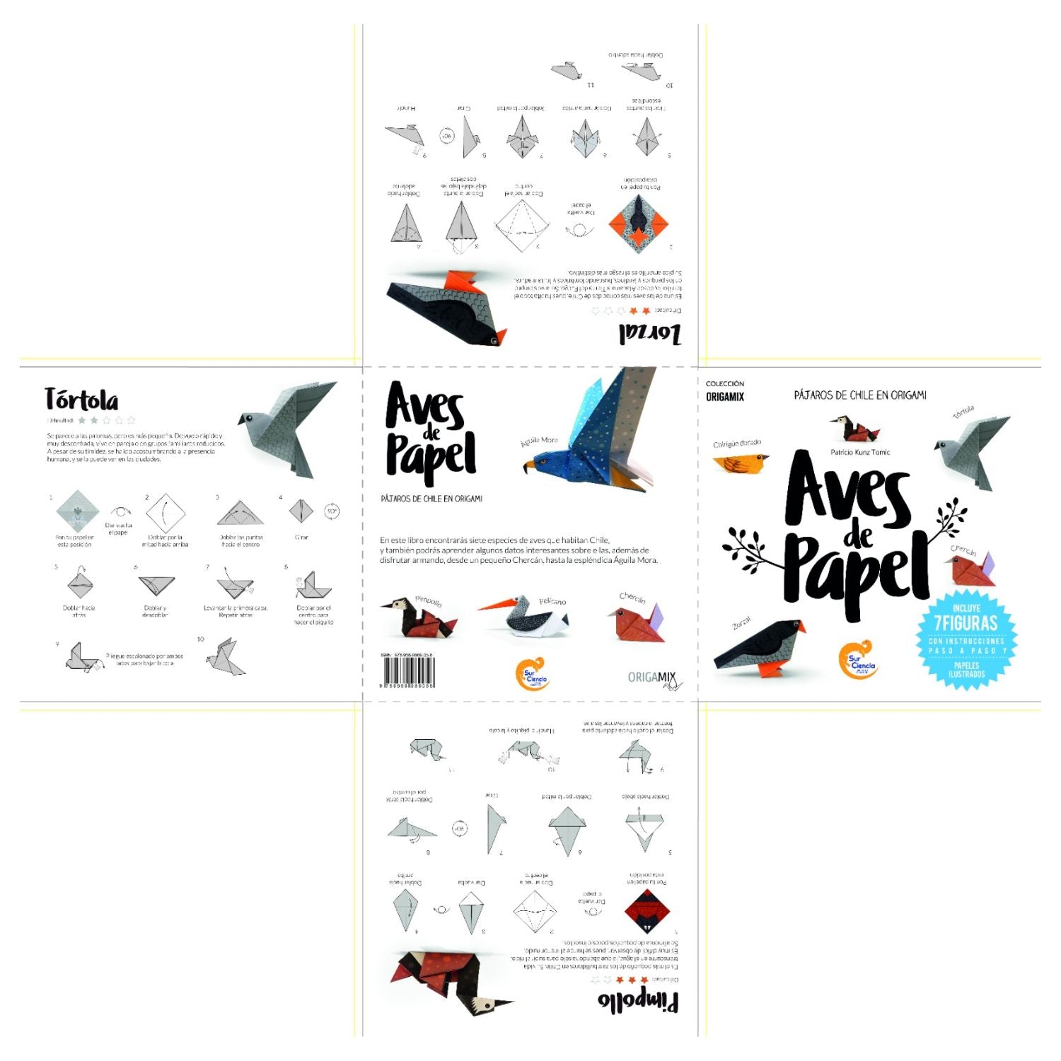 Aves de papel - 7 láminas ilustradas para origami