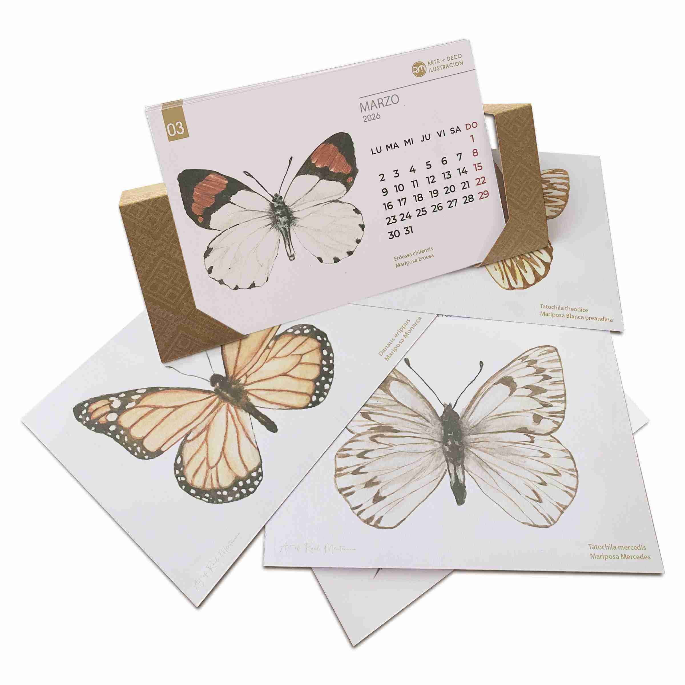 Calendario de escritorio 2026 - Mariposas de Chile